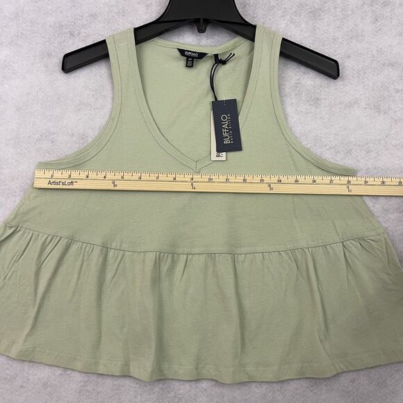 Buffalo David Bitton Babydoll Top Womens Small Green Peplum Tank MSRP $39 - Picture 4 of 13